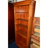 A YEW WOOD OPEN BOOKCASE with adjustable shelving, width 82cm x height 194cm