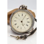 A SILVER POCKET WATCH, white enamel Roman numeral dial, dial signed 'Centre Seconds Chronograph