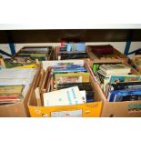 SEVEN BOXES OF BOOKS AND MAGAZINES, including automobile interest, antiques reference,
