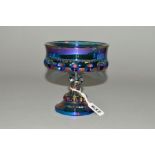 A LATE 20TH CENTURY IRIDESCENT MOULDED GLASS PEDESTAL BOWL, height 13cm