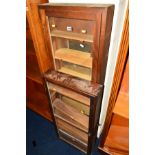 A MAHOGANY GLAZED SINGLE DOOR COLLECTORS DISPLAY CABINET, width 47cm x height 153cm together with