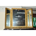 A 19TH CENTURY FRENCH GILT WOOD TRIPLE DRESSING MIRROR and an Edwardian mahogany and inlaid oval