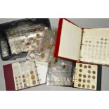A PLASTIC BOX CONTAINING ALBUMS OF MAINLY 20TH CENTURY COINS, from different countries