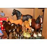 SIX BESWICK HORSES, 'Clydesdale' No 2465 (show harness, missing rein), 'Galloping Horse' No 1374,