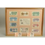 A LARGE FRAMED BANKNOTE DISPLAY, to include a Beal January 1952 white five pounds in unc