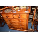 A VICTORIAN WALNUT CHEST OF TWO SHORT AND THREE LONG GRADUATING DRAWERS, width 105cm x depth 54cm