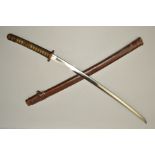 A JAPANESE WWII ERA OFFICERS SAMURI SWORD, fully original in good condition in leather covered