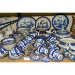 A QUANTITY OF BOOTHS 'REAL OLD WILLOW' PATTERN DINNER AND TEA WARES, includes a Royal Doulton