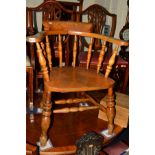 A VICTORIAN BEECH AND ELM CAPTAINS CHAIR