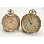 TWO POCKET WATCHES, first stamped sterling silver, with a floral gilt border to the silvered dial,