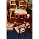 A VICTORIAN MAHOGANY BREAKFAST TABLE, diameter 118cm x height 75cm and four balloon back chairs (5)