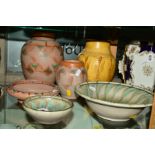 A GROUP OF PILKINGTONS ROYAL LANCASTRIAN LAPIS WARE BOWLS AND VASES, by Gladys Rodgers, to include a