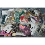 A BOX OF MAINLY MODERN COSTUME JEWELLERY, to include necklaces, brooches, bangles etc