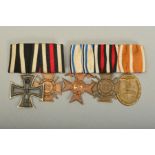 TWO MOUNTED MEDAL GROUPS, featuring WWI/WWII medals as follows, 1860 Bavarian medal of Honour in