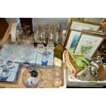 THREE BOXES OF SUNDRY ITEMS to include boxed Ravenshead and Manhattan drinking glasses, Royal Albert
