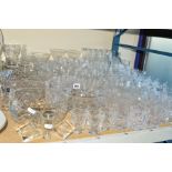 A COLLECTION OF CUT GLASS etc to include wine, port, sherry, brandy and whiskey glases, fruit bowls,