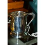 A GEORGE V SILVER CHRISTENING MUG OF BALUSTER FORM, engraved monogram, stepped circular foot, S