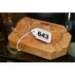 ROBERT THOMPSON OF KILBURN MOUSEMAN OAK ASHTRAY, with carved mouse detail, length 10.5cm x width 7.