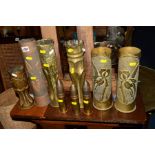 SIX VARIOUS TRENCH ART SHELL CASES and three bullet cases (9)