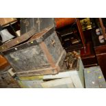 A VICTORIAN STAINED OAK TOOL CHEST, width 75cm x depth 45cm x height 53cm, together with another