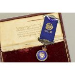 A BOXED 'R.A.O.B. GLE' MEDAL, live and let live lodge, in hallmarked silver, named on the reverse to