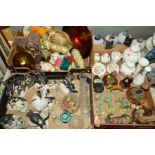 THREE BOXES OF CERAMICS AND ORNAMENTS ETC, to include Franklin Mint penguin sculptures, Border