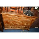 A VICTORIAN SCUMBLED PINE CHEST OF TWO SHORT AND TWO LONG DRAWERS, on baluster legs, width 104cm x