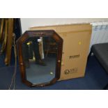 AN EARLY 20TH CENTURY OAK WALL MIRROR together with a boxed Maisons Dumonde decorative wall