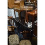 A MAHOGANY NEST OF THREE TABLES, walnut drum table, walnut cased sewing machine, small walnut fold