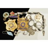 A SELECTION OF SILVER AND WHITE METAL JEWELLERY, to include a Siam bracelet, a Masonic pendant, a