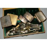 FOUR EDWARDIAN/GEORGE V SILVER CIGARETTE AND CARD CASES, three Birmingham 1911 and damaged case,