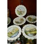 A SET OF FIVE ROYAL CROWN DERBY CABINET PLATES PAINTED WITH TITLED SCENES IN THE PEAK DISTRICT BY