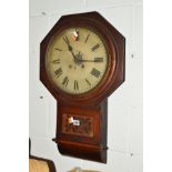 A VICTORIAN MAHOGANY OCTAGONAL DROP DIAL AMERICAN WALL CLOCK (sd)