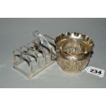 A GEORGE V SILVER FIVE BAR TOAST RACK, maker Viner's Ltd, Sheffield 1938, together with a small