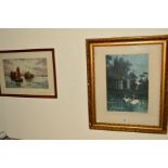 TWO FRENCH DRYPOINT ETCHNGS, the first is by G.Charpentier and depicts flamingos in a lake by