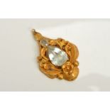 A MID VICTORIAN GOLD AQUAMARINE PENDANT, designed as a central pear shape aquamarine below an oval