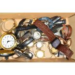 A SMALL BOX OF WATCHES, to include a gentleman's Accurist, a Timex automatic watch head, a lady's