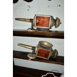 A PAIR OF VINTAGE ORANGE GLAZED CARRIAGE LAMPS (sd)