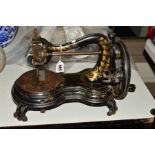 A JONES & CO CAST IRON SEWING MACHINE, gilt detailed rubbed