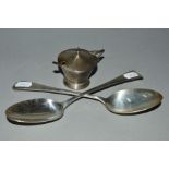 THREE ITEMS OF SILVERWARE, to include a George III serving spoon , an early 20th Century serving