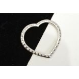 AN 18CT WHITE GOLD DIAMOND HEART PENDANT, the open heart shape flush set with spaced brilliant cut