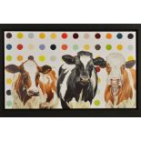 HALEY GOODHEAD (BRITISH CONTEMPORARY) 'DAMIENS HERD' Damien Hirst meets a herd of cows, a limited