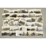 A QUANTITY OF BLACK AND WHITE POSTCARDS SIZE RAILWAY PHOTOGRAPHS, majority are B.R. era steam