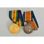 TWO WWI MEDALS AND RIBBONS, the first a British War medal, the second and Allied Victory medal, both