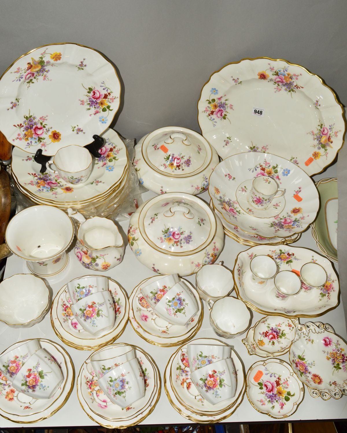 A ROYAL CROWN DERBY 'DERBY POSIES' PART DINNER SERVICE, to include a pair of tureens, fifteen dinner