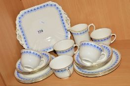 SHELLEY CHINA 1920'S PART TEASET, No 11206, Kenneth Shape, to include cake/sandwich plate, milk jug,