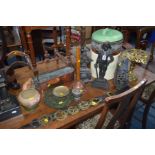 A QUANTITY OF METAL MISCELLANEOUS, to include two cast iron door stops, copper fish kettle, horse