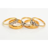 A COLLECTION OF GOLD WEDDING BANDS AND DIAMOND RINGS, to include two 22ct gold wedding bands