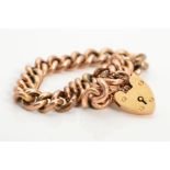 A CURB LINK BRACELET, with heart padlock clasp and safety chain, each link stamped 9c, length 190mm,