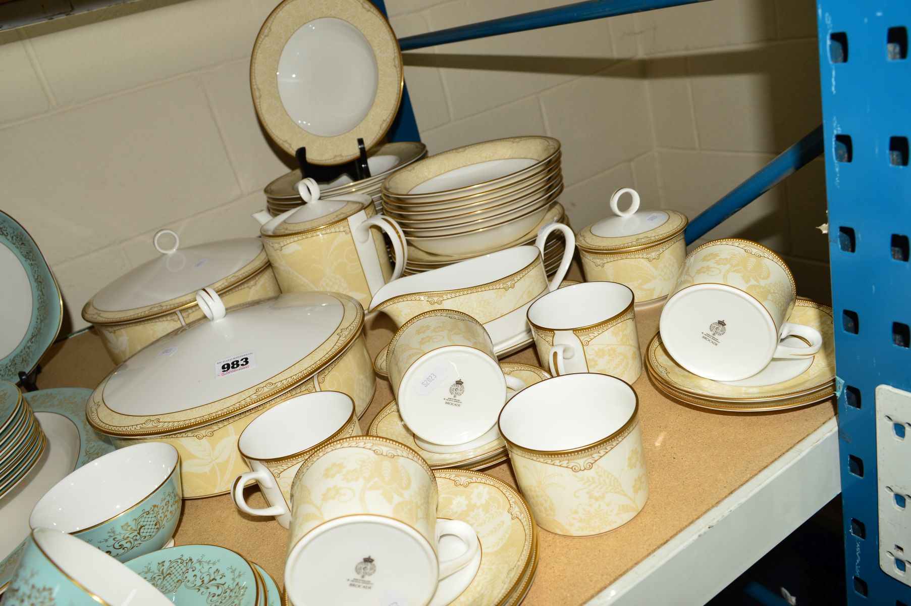 ROYAL WORCESTER 'BROCADE' PATTERN DINNER AND TEA SERVICE including two tureens, teapot, dinner and